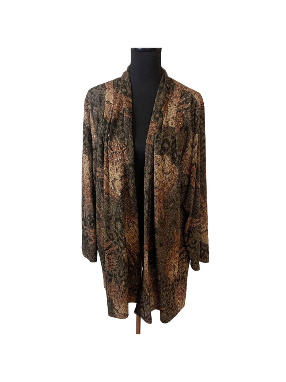 Womens Open Front Tunic Top 3X Animal Print Black Brown Slinky Plus Size
